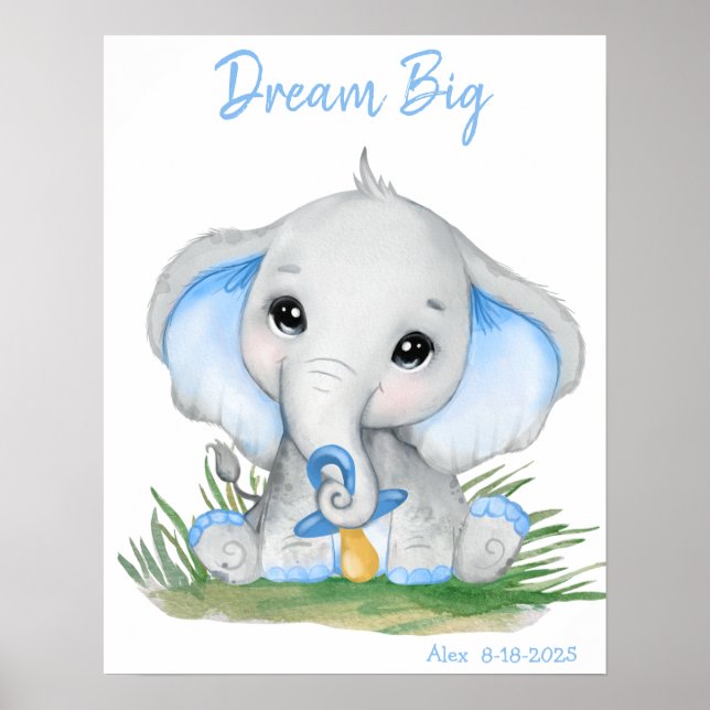 Poster Lindo Sonhe Grande Elefante Azul Personalizado (Frente)