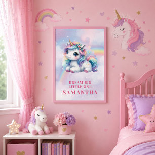 Poster Lindo Unicórnio Pastel Magico Dia Aniversário Meni