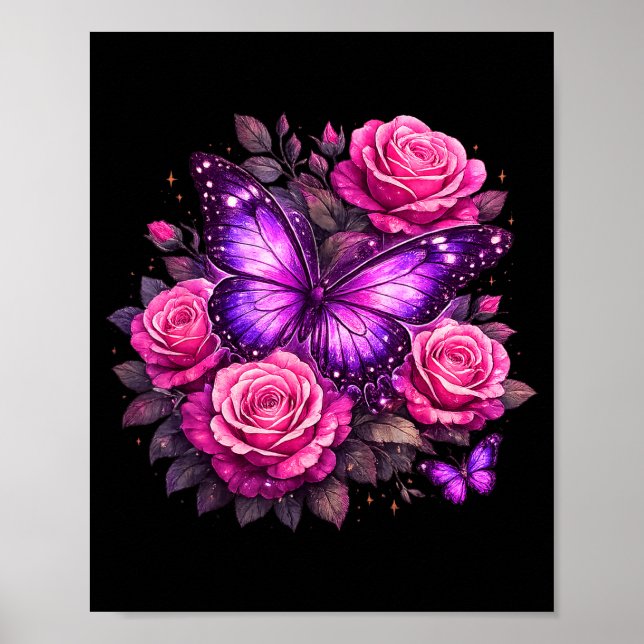 Poster Lindos borboleta rosa roxo borboleta amantes (Frente)