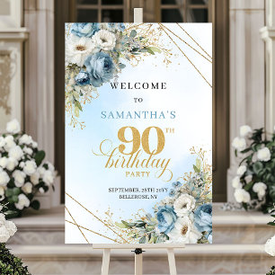 Poster Lindos florais de aquarela em azul empoeirado para