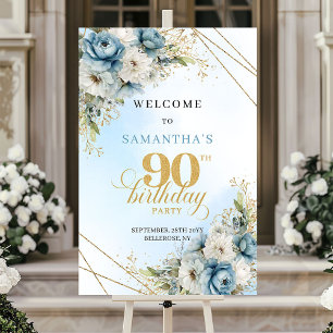Poster Lindos florais de aquarela em azul empoeirado para
