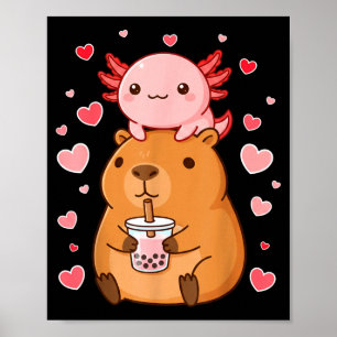 Poster Lindos Kawaii Axolote Capivara Chá com Bolhas Meni