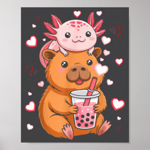 Poster Lindos Kawaii Axolotl Capivara Chá Bubble Meninas