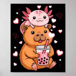 Poster Lindos Kawaii Axolotl Capybara Bubble Tea Meninos 