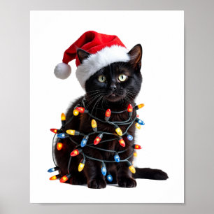 Poster Lindos Luzes de Natal do Papai Noel do Gato Preto
