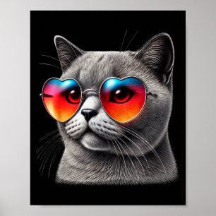 Poster Lindos Óculos de Sol de Gatinho do Dia dos Namorad