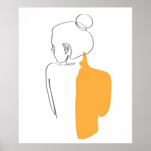 Poster line art, amarelo, minimalista, moderno, mulher