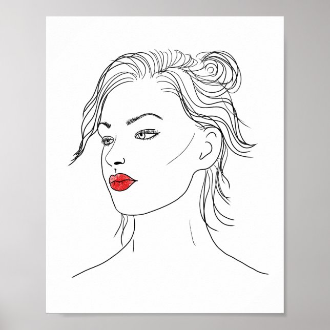 Poster Line Art | Mulher em Batom Vermelho (Frente)