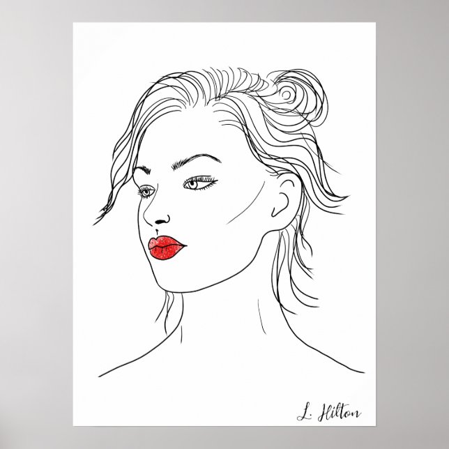 Poster Line Art | Mulher em Batom Vermelho (Frente)