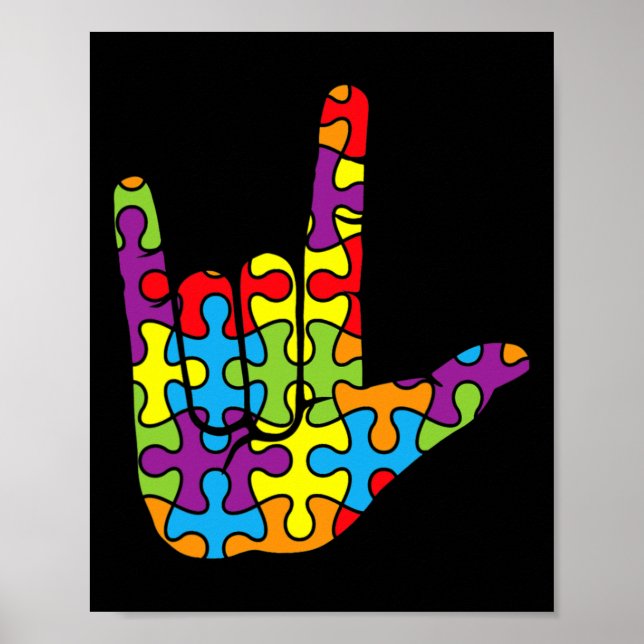 Poster Linguagem de Sinais de Amor Quebra-cabeça Autismo  (Frente)