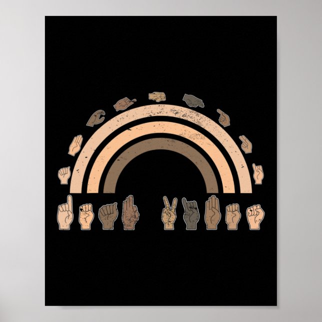 Poster Linguagem de Sinal de Mão ASL gesto de mãos surdas (Frente)