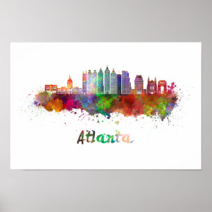 Póster Linha aérea Atlanta V2 em aquarela