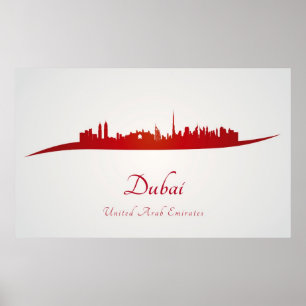 Poster Linha aérea de Dubai em vermelho