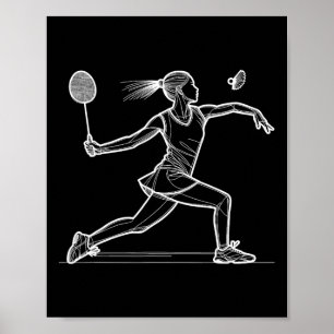 Poster Linha Arte Badminton Player Shuttle Women Badminto