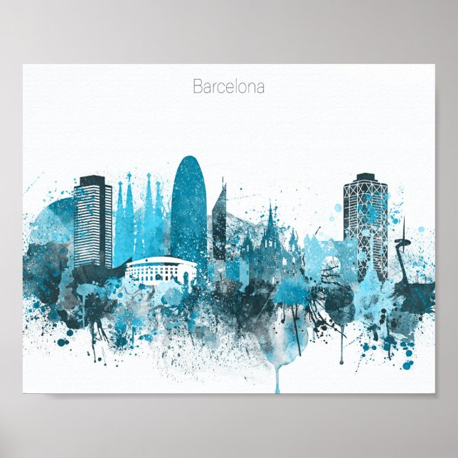 Poster Linha azul monocromática de Barcelona (Frente)