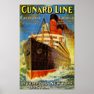 Póster Linha ~ Carmania e Caronia de Cunard