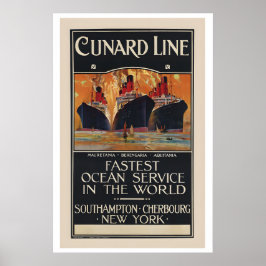 Poster Linha Cunard Serviço Oceânico Mais Rápido do Mundo