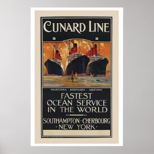 Poster Linha Cunard Serviço Oceânico Mais Rápido do Mundo