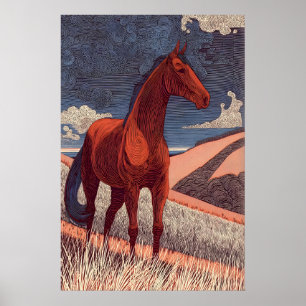 Poster Linha de Arte de Cavalo Nobre, Perfil Lateral do C