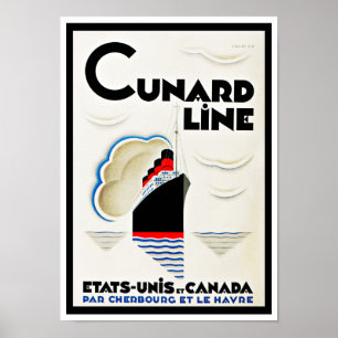 Póster Linha de Cunard do art deco
