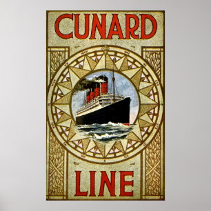 Póster Linha de Cunard do vintage do RMS Berengaria