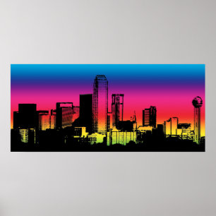 Poster Linha de Skyline de Cores de Dallas
