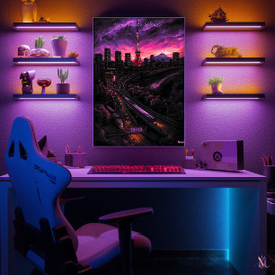 Poster Linha do Céu de Tóquio - Arte Monocromática do Car