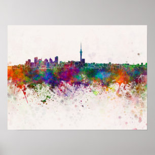 Póster Linha do horizonte Auckland sobre fundo de aquarel