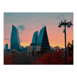 Póster Linha do horizonte Baku e torres de chama