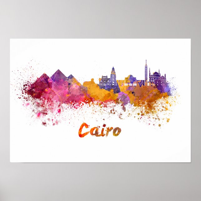 Póster Linha do horizonte Cairo em aquarela (Frente)