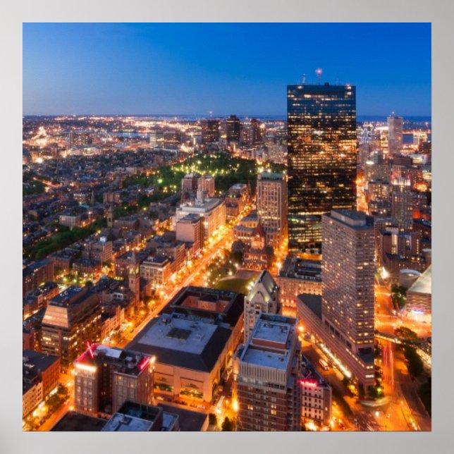 Póster Linha do horizonte de Boston ao anoitecer (Frente)