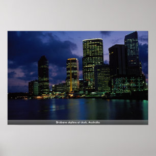 Póster Linha do horizonte de Brisbane ao anoitecer, Austr