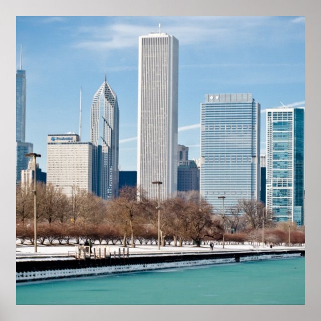 Póster Linha do horizonte de Chicago através do lago cong (Frente)
