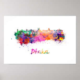 Póster Linha do horizonte de Dhaka em aquarela