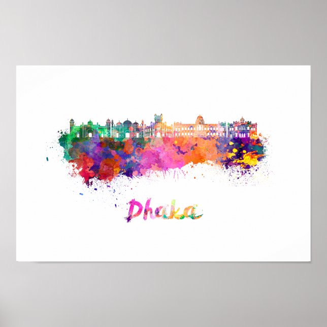 Póster Linha do horizonte de Dhaka em aquarela (Frente)