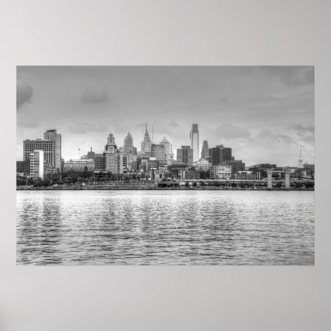 Poster Linha do horizonte de Filadélfia a preto e branco (Frente)