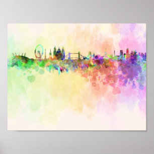 Póster Linha do horizonte de Londres em fundo de aquarela