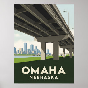 Poster Linha do horizonte de Omaha Nebraska embaixo de um
