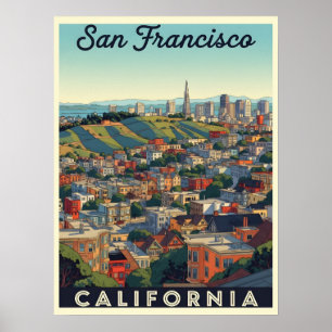Poster Linha do horizonte de São Francisco com colinas ro