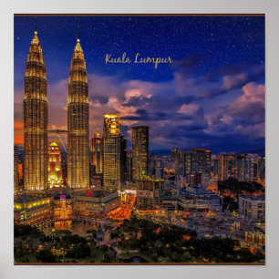 Poster Linha do horizonte Kuala Lumpur à noite