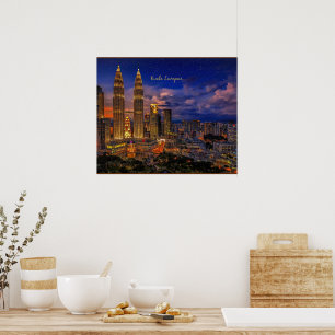 Poster Linha do horizonte Kuala Lumpur à noite