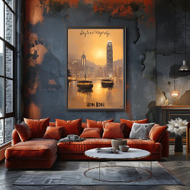 Poster Linha do horizonte Minimalista de Hong Kong - Arte