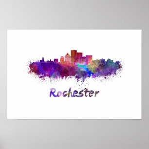 Poster Linha do horizonte Rochester em aquarela