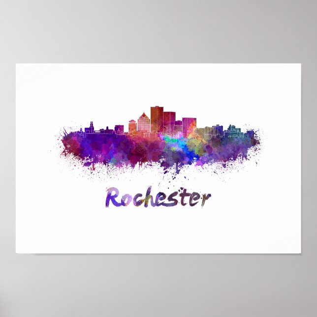 Poster Linha do horizonte Rochester em aquarela (Frente)