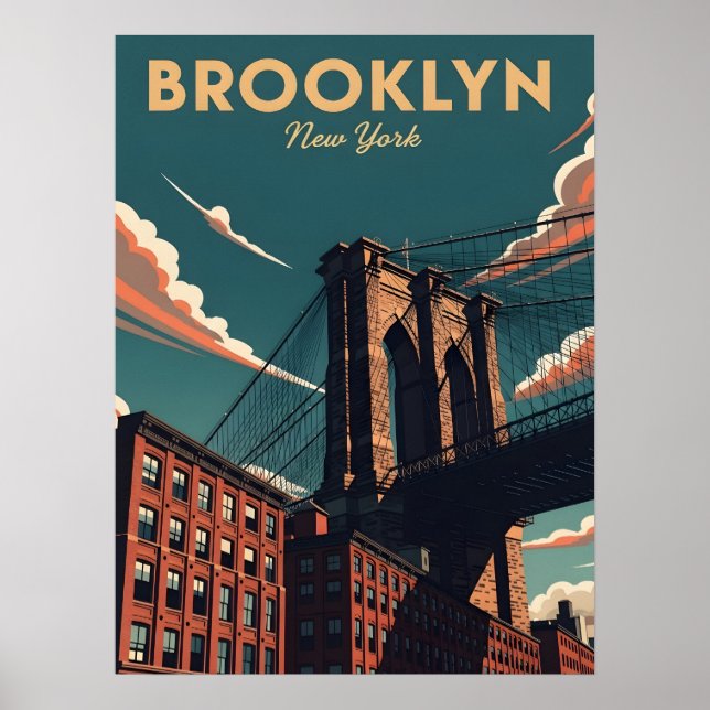 Poster Linha do Nova Iorque da ponte de Retro Brooklyn (Frente)