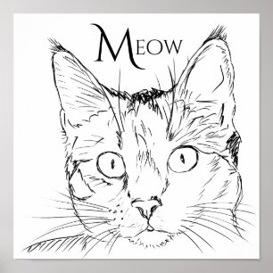 Poster Linha do preto do Meow do gato contemporâneo