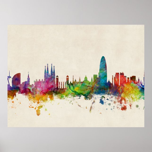 Póster Linha do Skyline da Espanha de Barcelona (Frente)