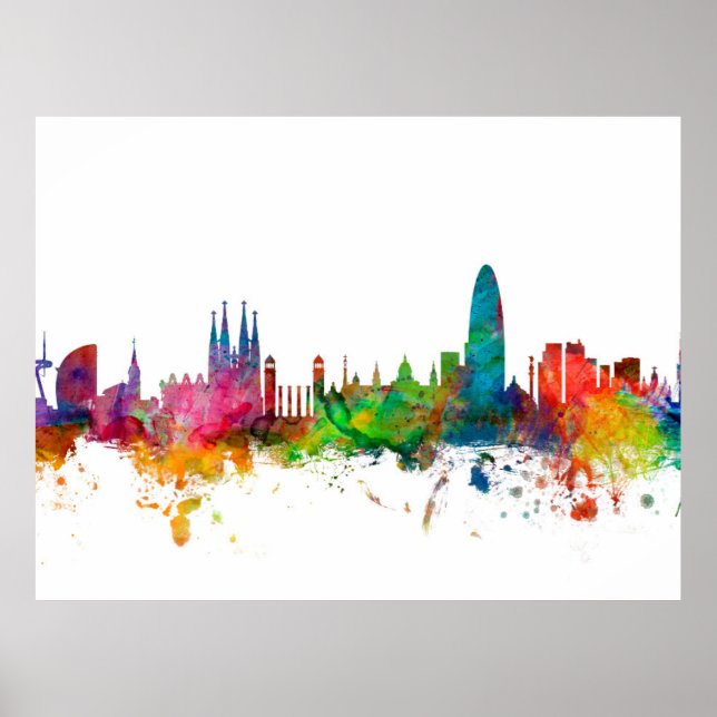 Póster Linha do Skyline da Espanha de Barcelona (Frente)