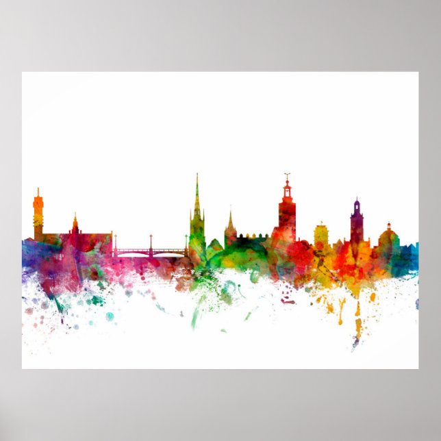 Poster Linha do Skyline da Suecia de Estocolmo (Frente)