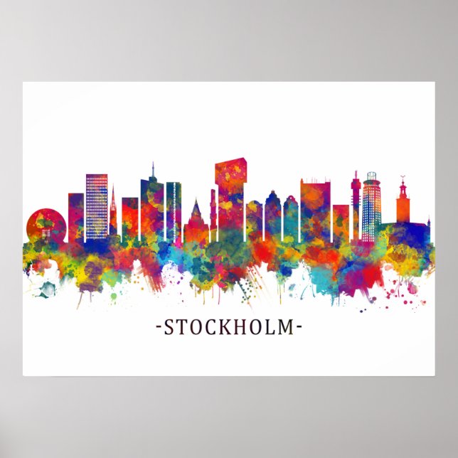 Poster Linha do Skyline da Suecia de Estocolmo (Frente)